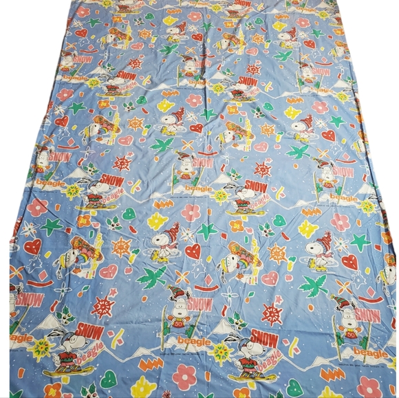 Vintage 1958 Snoopy Winter Sports Flat Bed Sheet Fabric Twin - Picture 3 of 10
